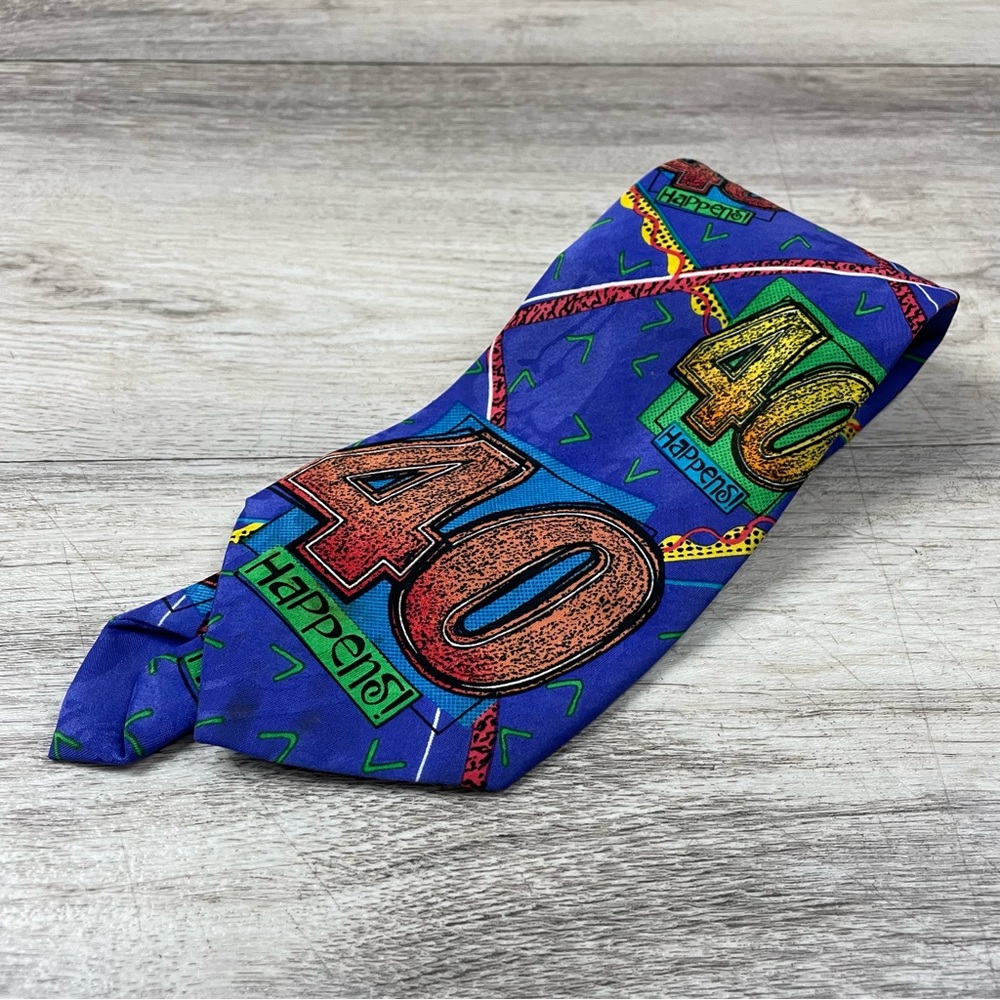 Old Timer 40 Happens Birthday Novelty Necktie Tie Vintage Korea #5622
